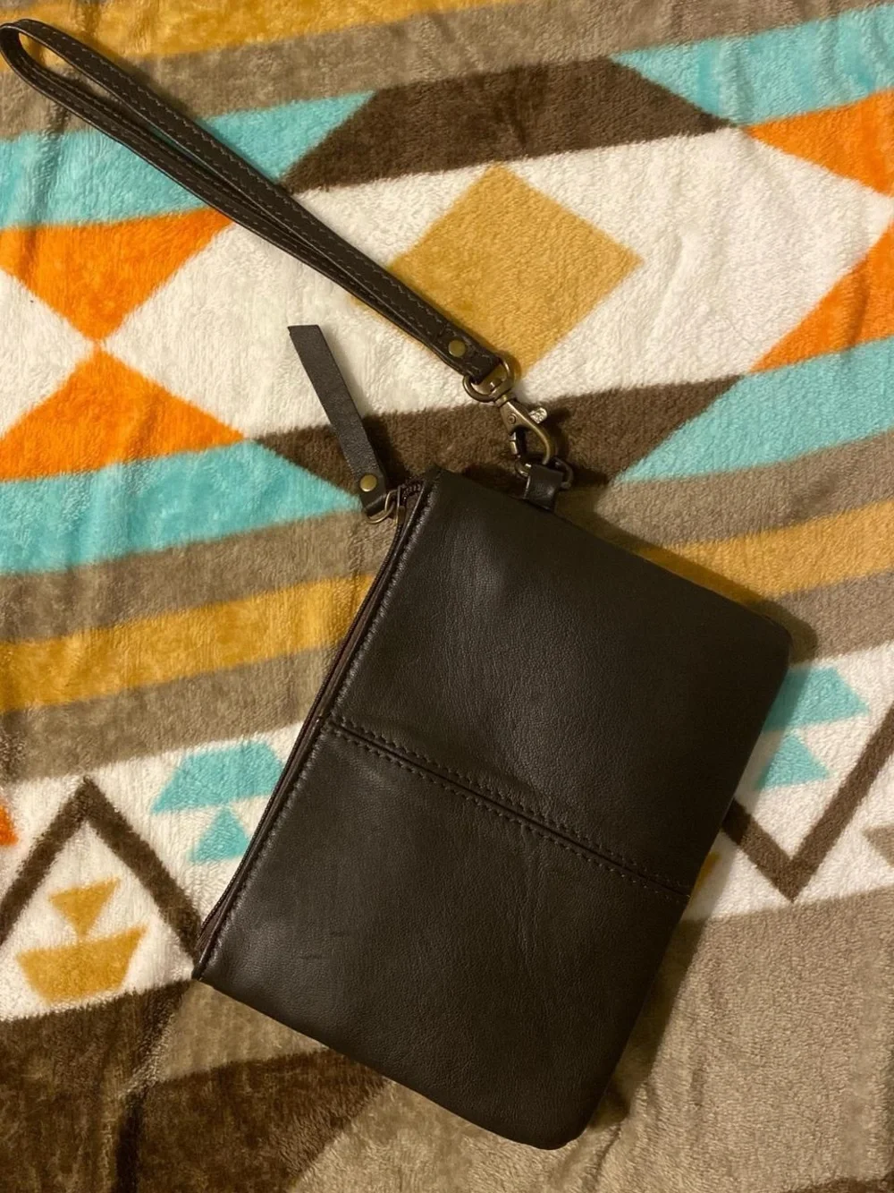 Myra Quilted Black Wristlet with Tooled Brown Leather Accent